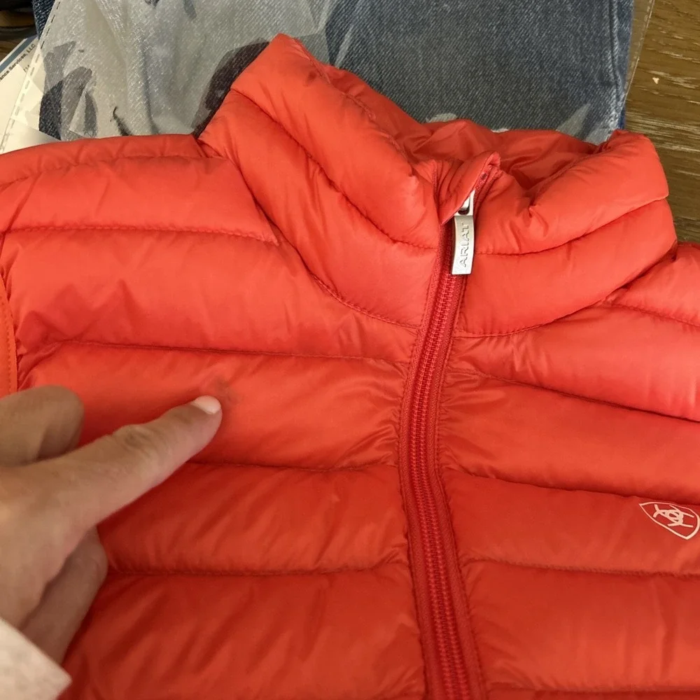 Ariat Ideal Down Vest Women S Orange Pink Quilted Packable Puffer Insulated MINT - Picture 8 of 8